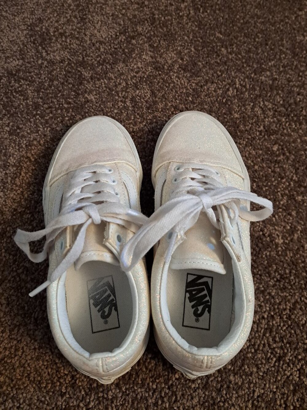 Vans old skool Kids Sz 1 Glitter White Classic Skateboard sneakers shoes - Picture 5 of 10